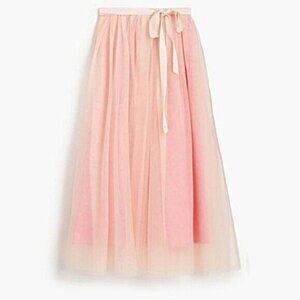 NWT J.Crew Tulle Ball Skirt in Pale Buff Pink Pleated Ribbon Belt A-line Maxi 4
